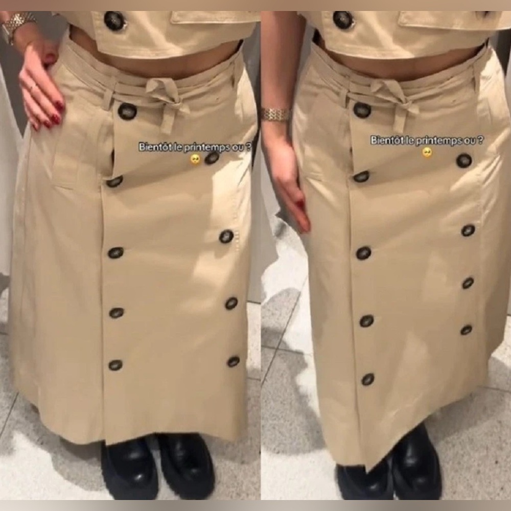 🔥🔥Zara Beige Button-Down Women's Skirt - Picture 3 of 6